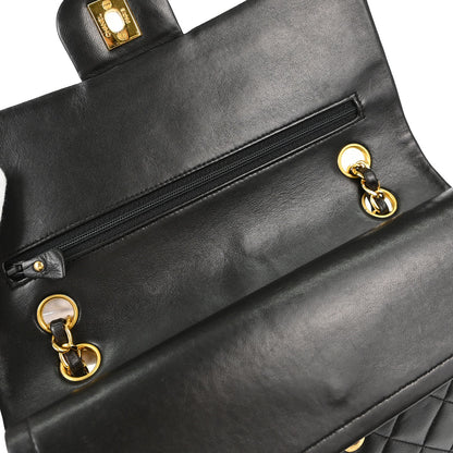 Chanel 1991-1994 Black Lambskin Medium Classic Double Flap Shoulder Bag