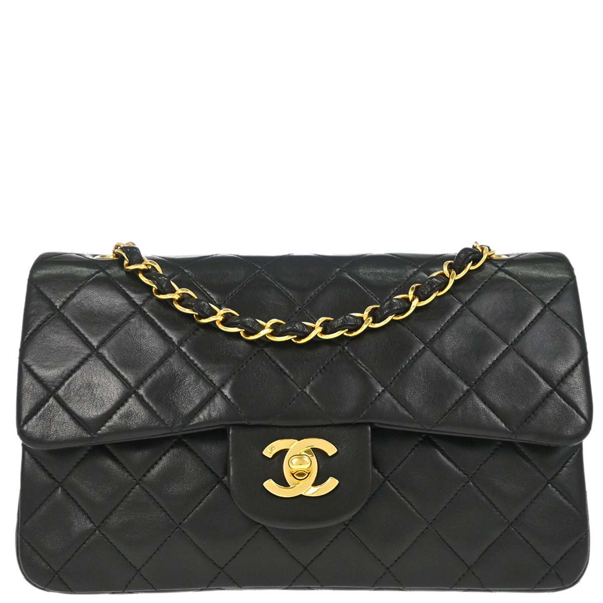 Chanel 1994-1996 Black Lambskin Small Classic Double Flap Shoulder Bag