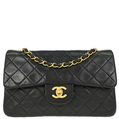 Chanel 1994-1996 Black Lambskin Small Classic Double Flap Shoulder Bag