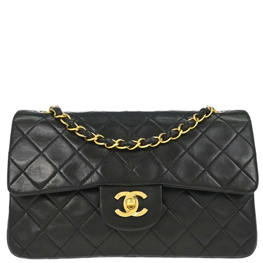 Chanel 1994-1996 Black Lambskin Small Classic Double Flap Shoulder Bag