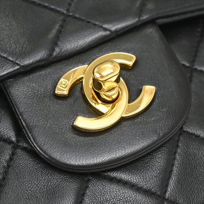 Chanel 1994-1996 Black Lambskin Small Classic Double Flap Shoulder Bag