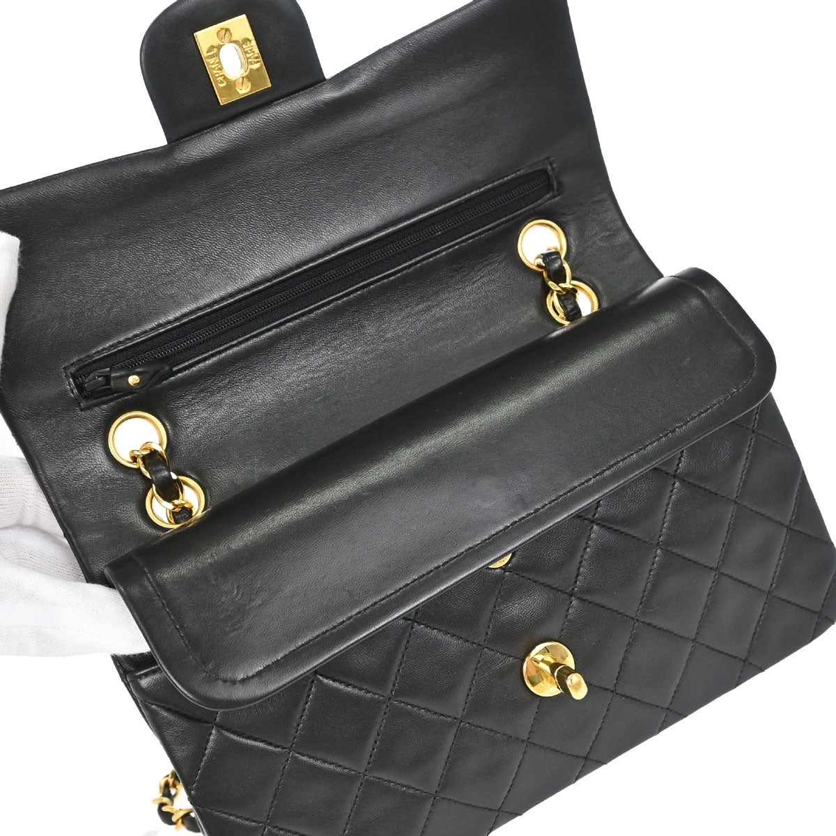 Chanel 1994-1996 Black Lambskin Small Classic Double Flap Shoulder Bag