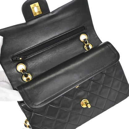 Chanel 1994-1996 Black Lambskin Small Classic Double Flap Shoulder Bag