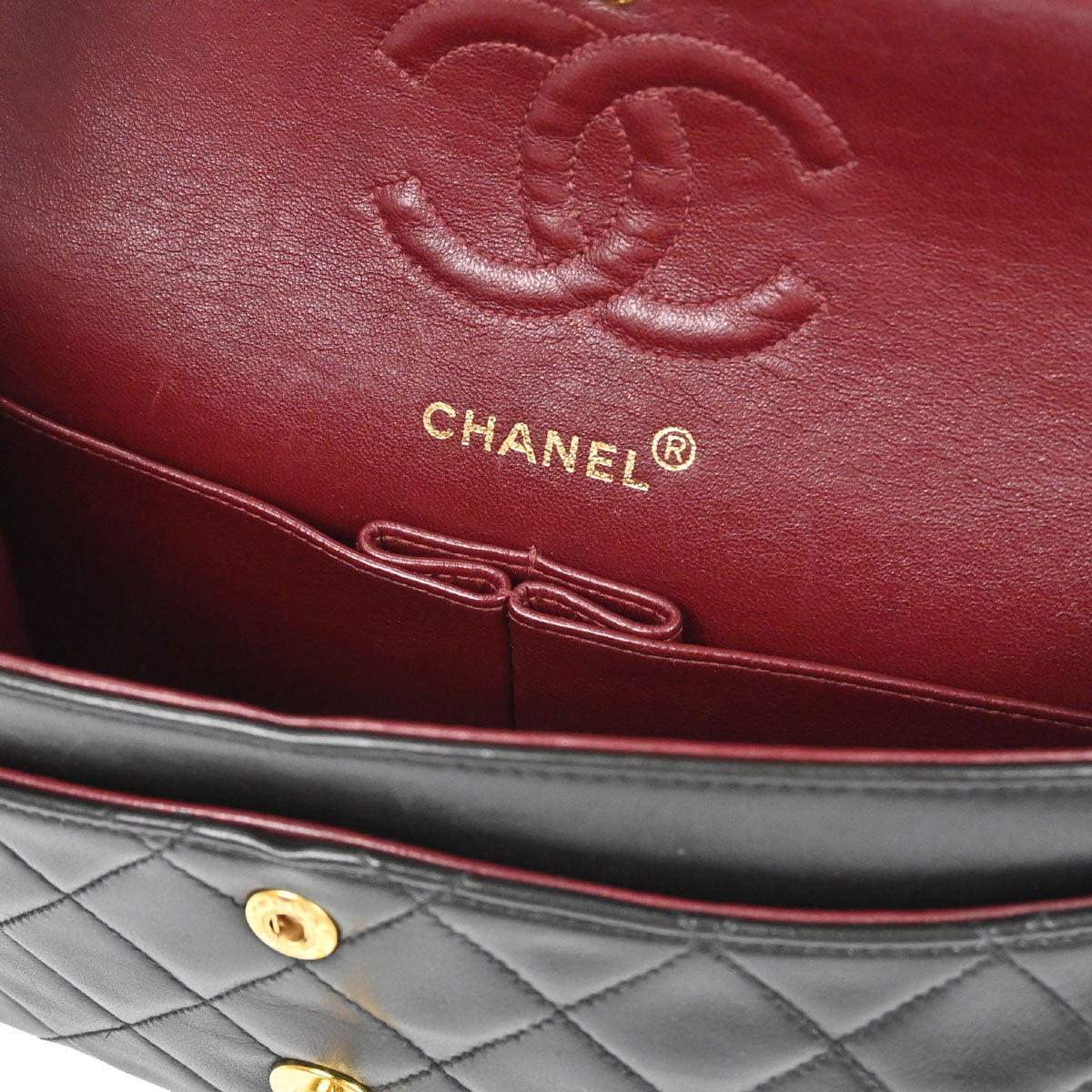 Chanel 1994-1996 Black Lambskin Small Classic Double Flap Shoulder Bag
