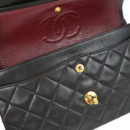 Chanel 1994-1996 Black Lambskin Small Classic Double Flap Shoulder Bag