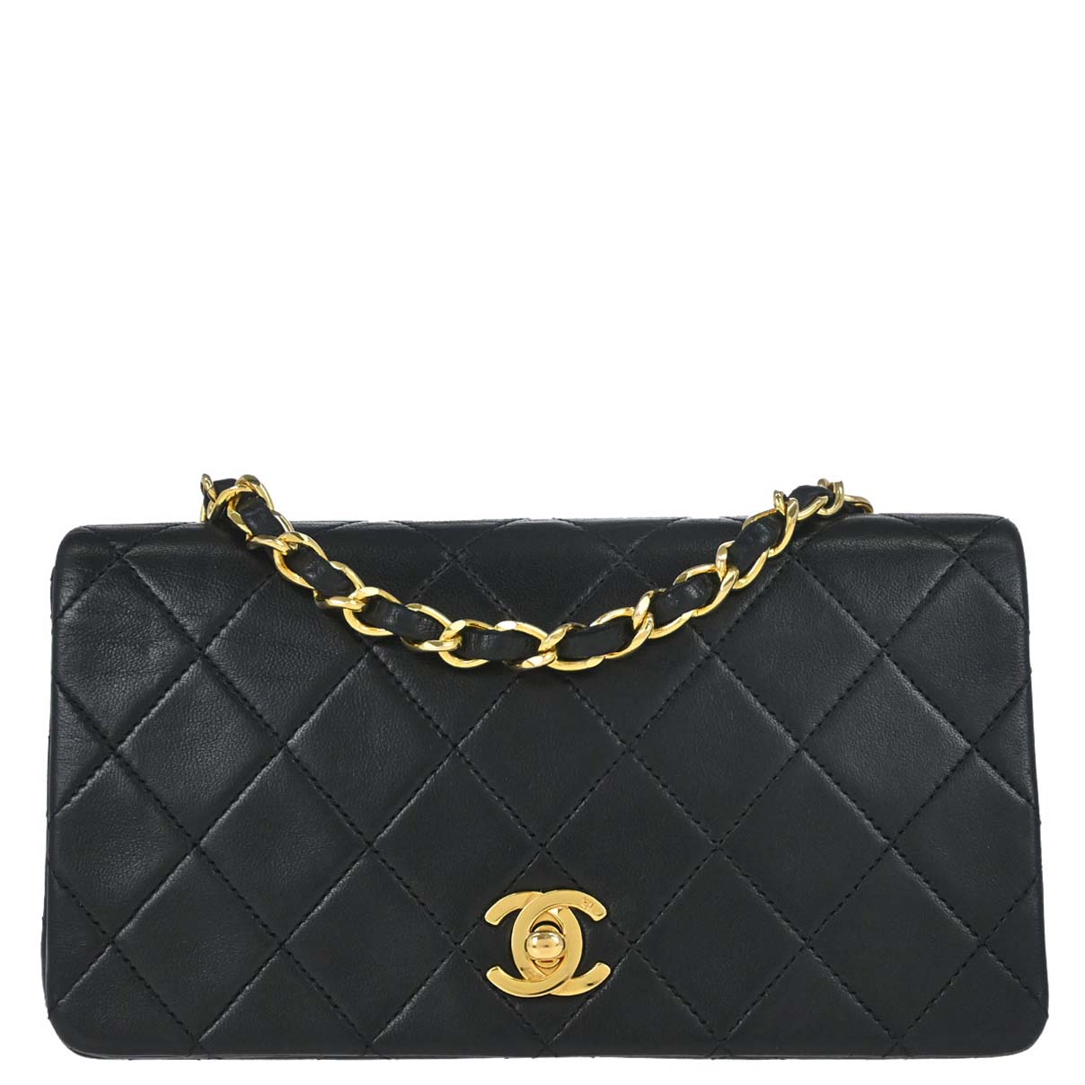 Chanel Black Lambskin Turnlock Mini Full Flap Shoulder Bag
