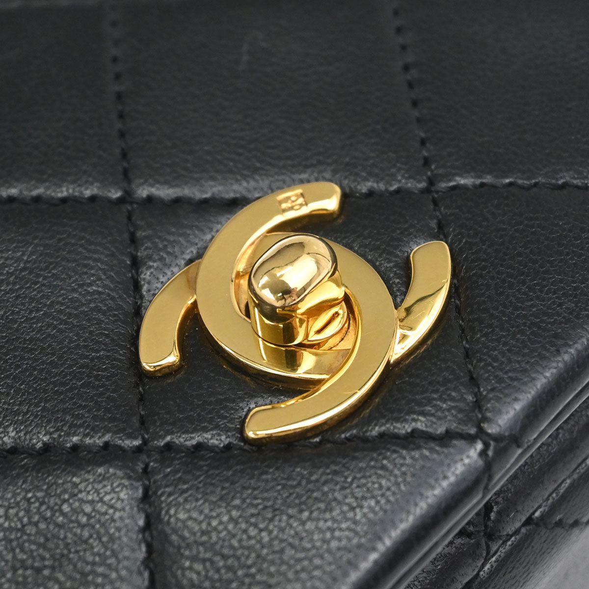 Chanel Black Lambskin Turnlock Mini Full Flap Shoulder Bag