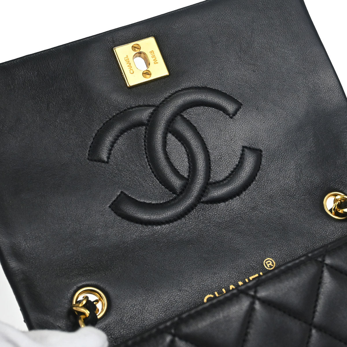 Chanel Black Lambskin Turnlock Mini Full Flap Shoulder Bag