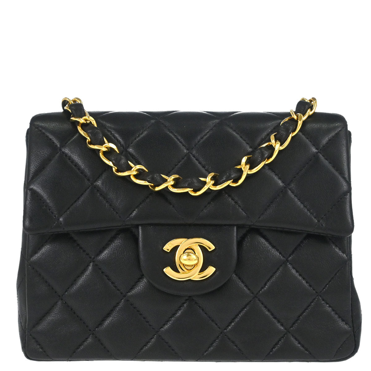 Chanel Black Lambskin Mini Classic Square Flap Shoulder Bag 17