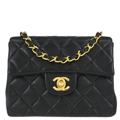 Chanel Black Lambskin Mini Classic Square Flap Shoulder Bag 17