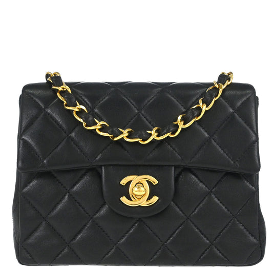 Chanel Black Lambskin Mini Classic Square Flap Shoulder Bag 17