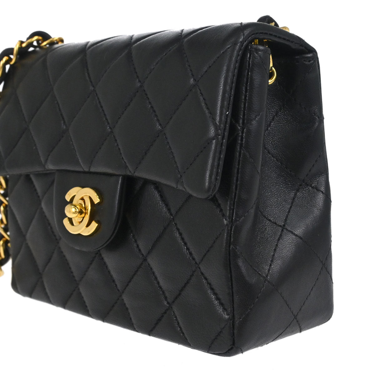 Chanel Black Lambskin Mini Classic Square Flap Shoulder Bag 17