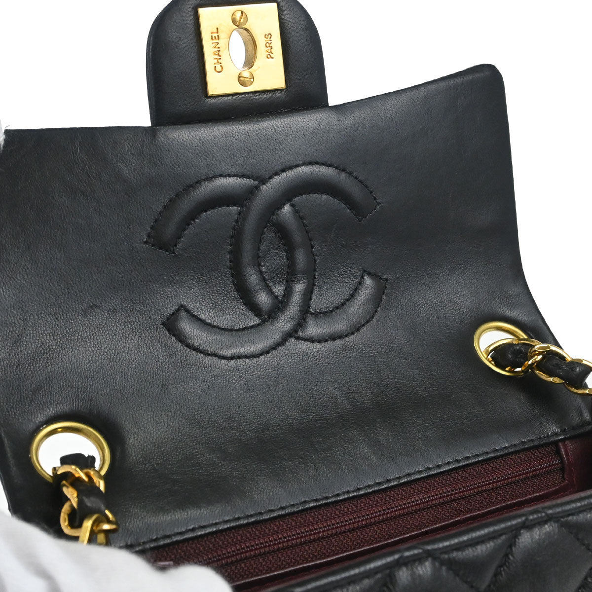 Chanel Black Lambskin Mini Classic Square Flap Shoulder Bag 17