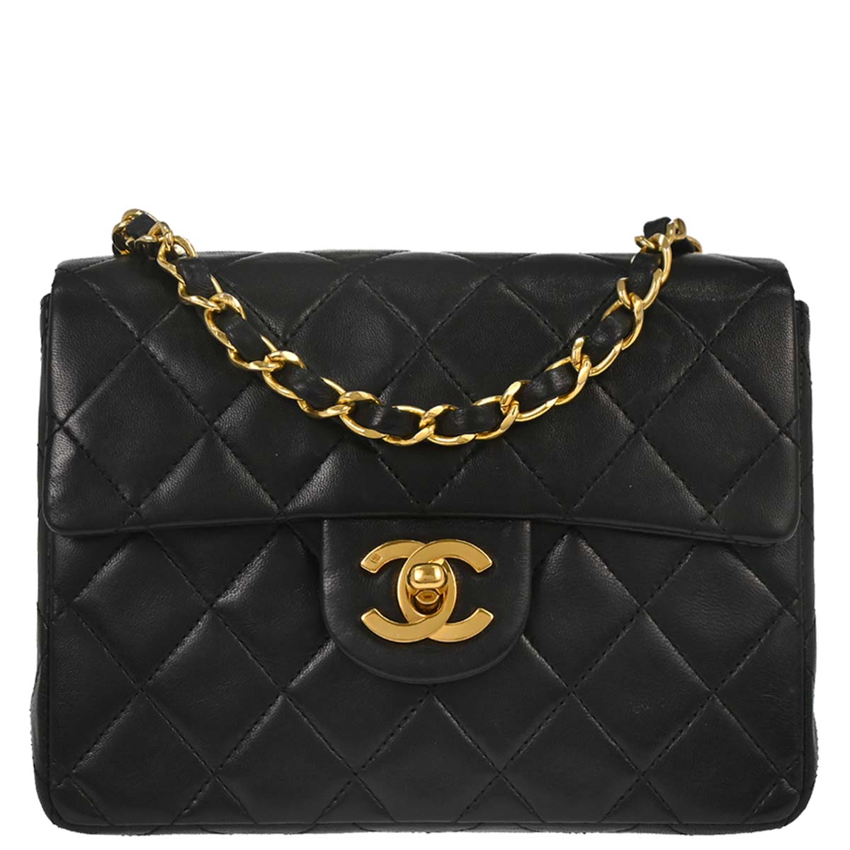 Chanel 1989-1991 Black Lambskin Mini Classic Square Flap Shoulder Bag 17