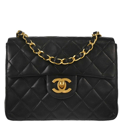 Chanel 1989-1991 Black Lambskin Mini Classic Square Flap Shoulder Bag 17