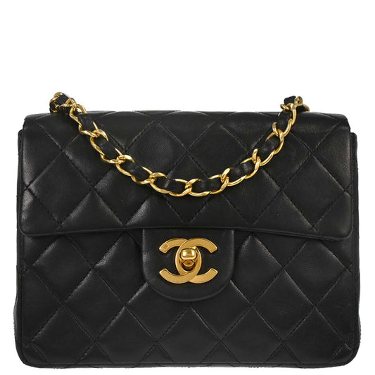 Chanel 1989-1991 Black Lambskin Mini Classic Square Flap Shoulder Bag 17
