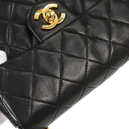 Chanel 1989-1991 Black Lambskin Mini Classic Square Flap Shoulder Bag 17