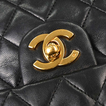 Chanel 1989-1991 Black Lambskin Mini Classic Square Flap Shoulder Bag 17