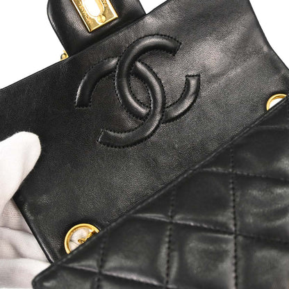 Chanel 1989-1991 Black Lambskin Mini Classic Square Flap Shoulder Bag 17
