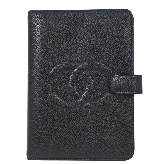 Chanel 1997-1999 Black Caviar Skin Notebook Cover Small Good