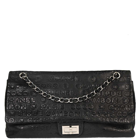 Chanel 2008-2009 Black Calfskin Unlimited 2.55 Maxi Double Flap Shoulder Bag