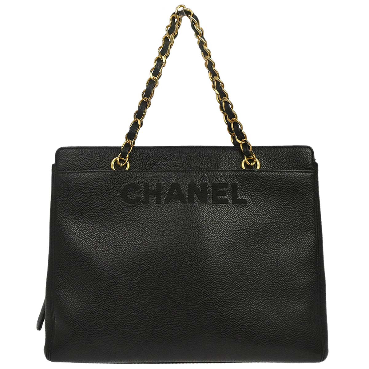 Chanel 1997-1999 Black Caviar Skin Tote Chain Handbag
