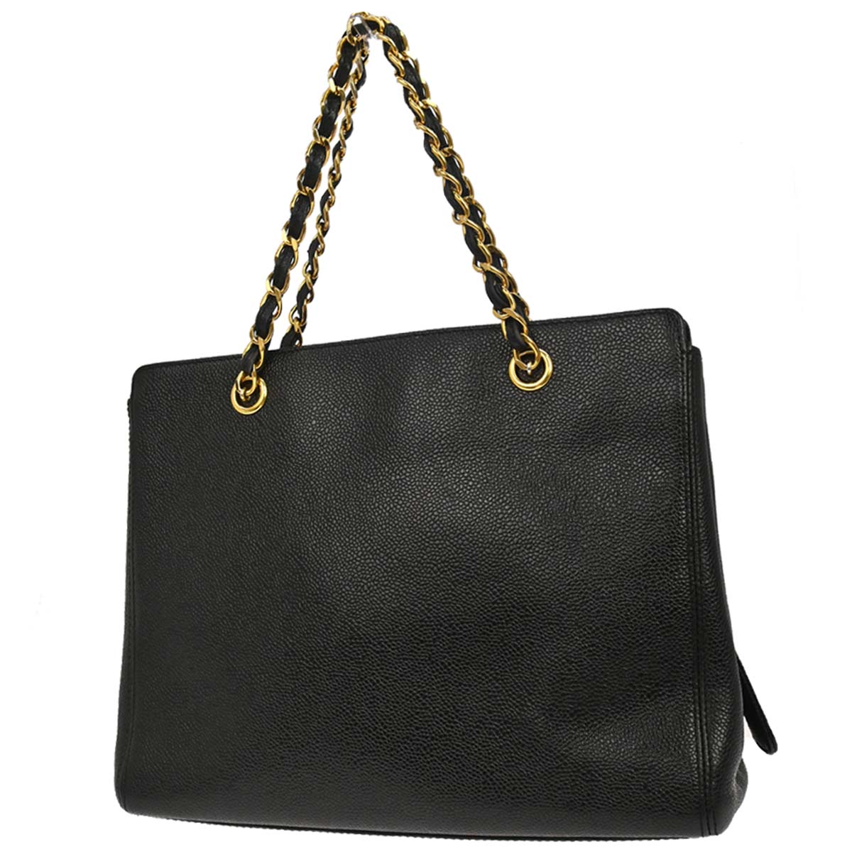 Chanel 1997-1999 Black Caviar Skin Tote Chain Handbag