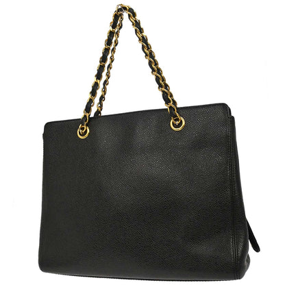 Chanel 1997-1999 Black Caviar Skin Tote Chain Handbag