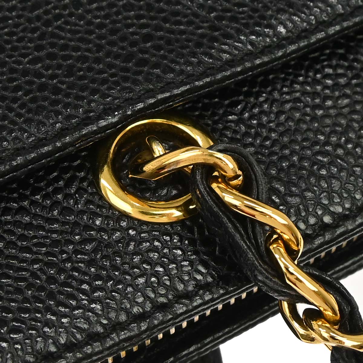 Chanel 1997-1999 Black Caviar Skin Tote Chain Handbag
