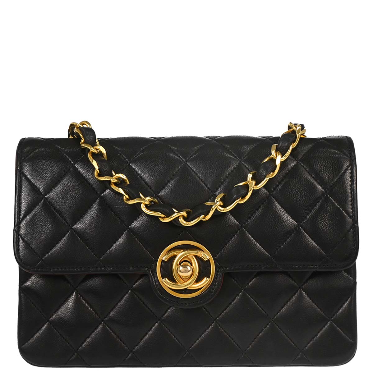 Chanel 1989-1991 Black Lambskin Single Flap Shoulder Bag