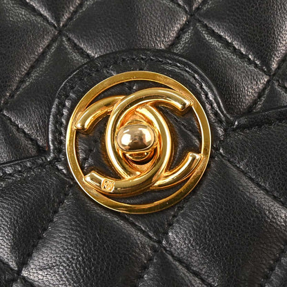Chanel 1989-1991 Black Lambskin Single Flap Shoulder Bag