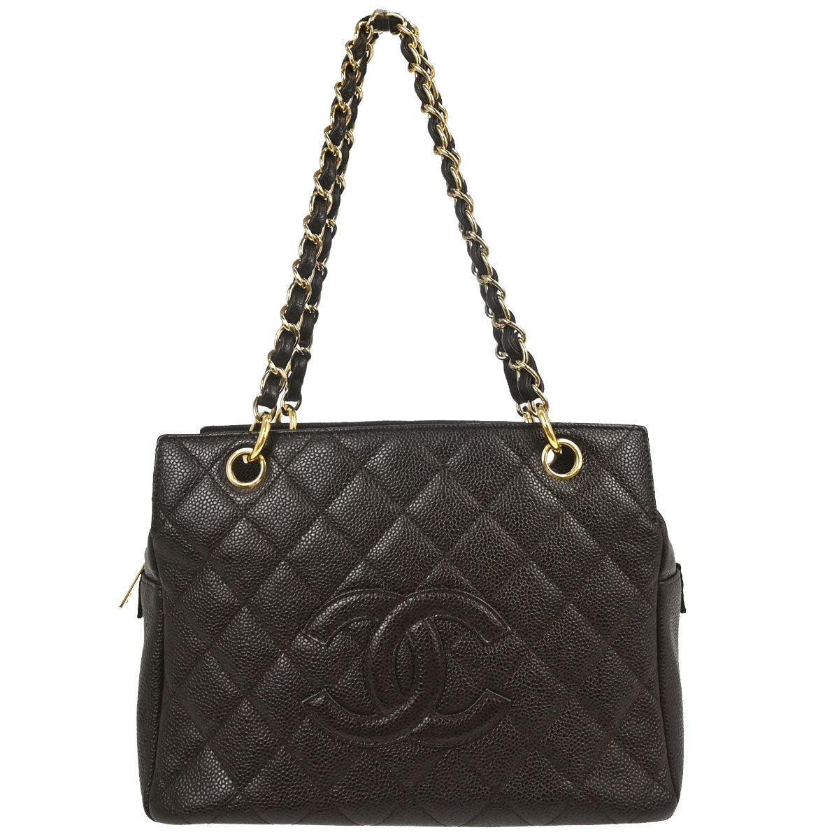 Chanel 2002-2003 Brown Caviar Skin Petite Timeless Tote PTT Chain Handbag