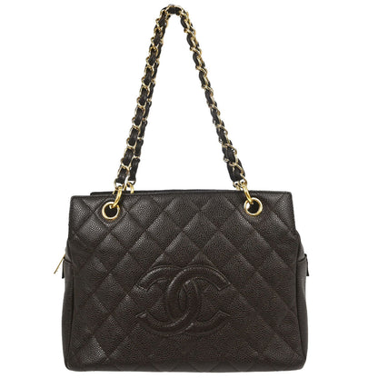 Chanel 2002-2003 Brown Caviar Skin Petite Timeless Tote PTT Chain Handbag