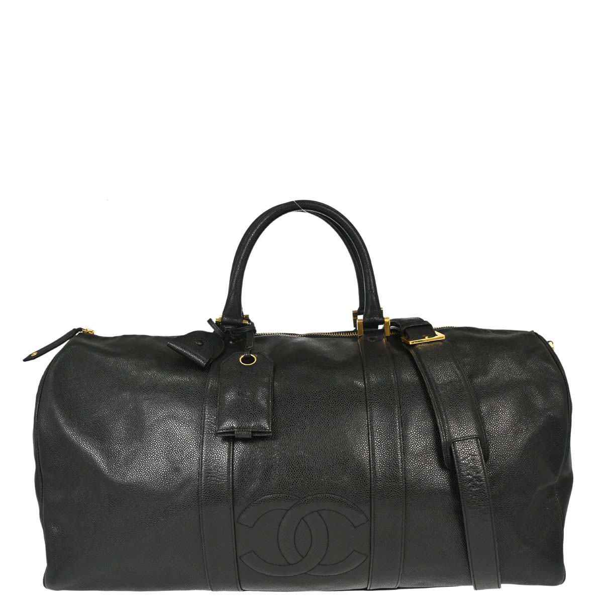 Chanel 1991-1994 Black Caviar Skin 2way Duffle Handbag
