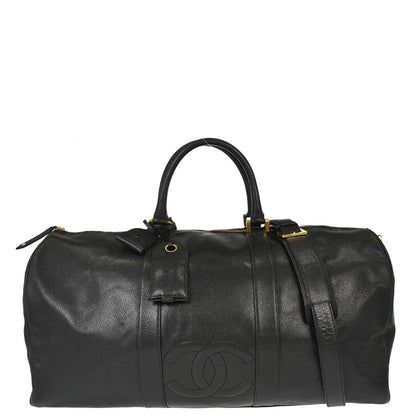 Chanel 1991-1994 Black Caviar Skin 2way Duffle Handbag
