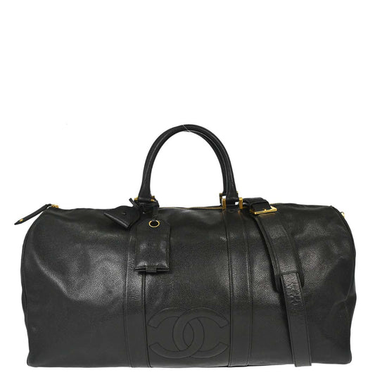 Chanel 1991-1994 Black Caviar Skin 2way Duffle Handbag