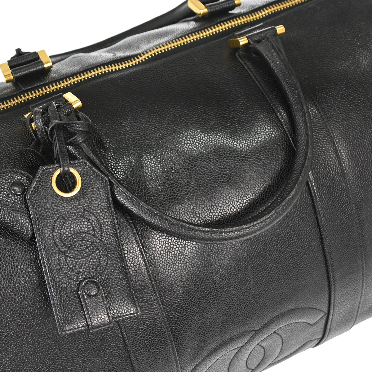 Chanel 1991-1994 Black Caviar Skin 2way Duffle Handbag