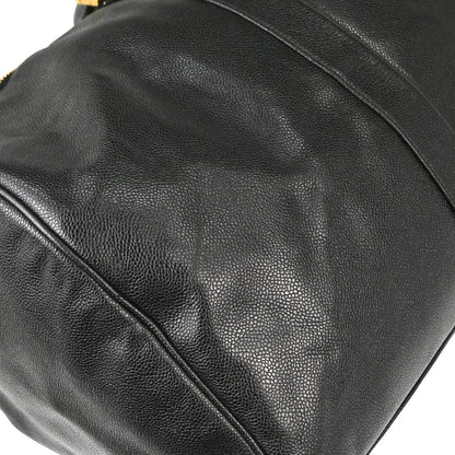 Chanel 1991-1994 Black Caviar Skin 2way Duffle Handbag