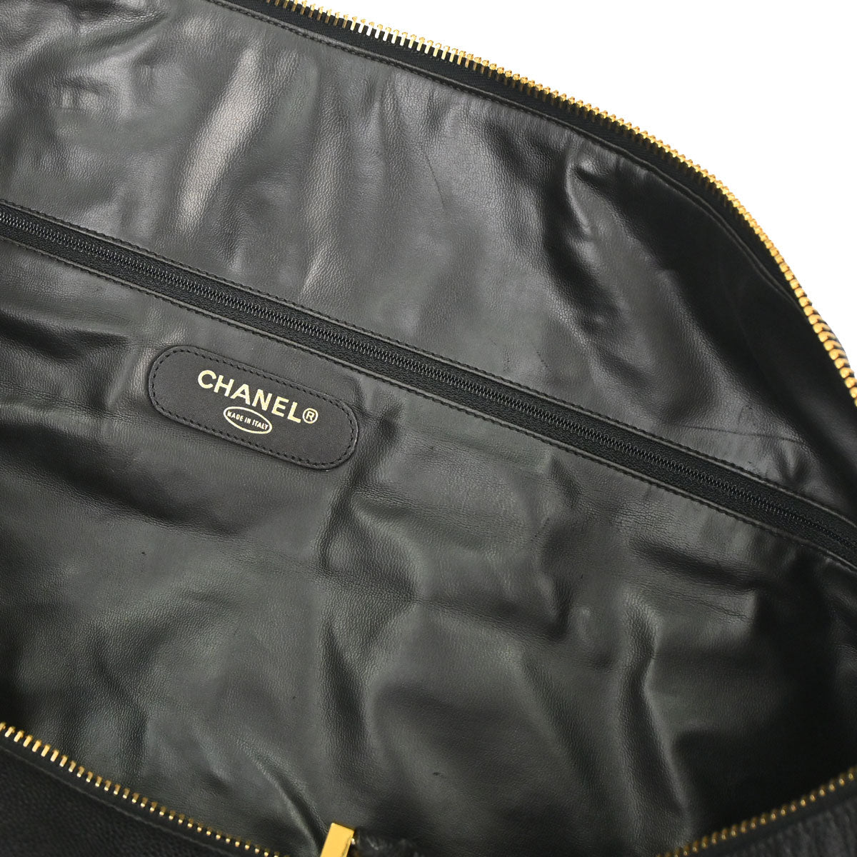 Chanel 1991-1994 Black Caviar Skin 2way Duffle Handbag