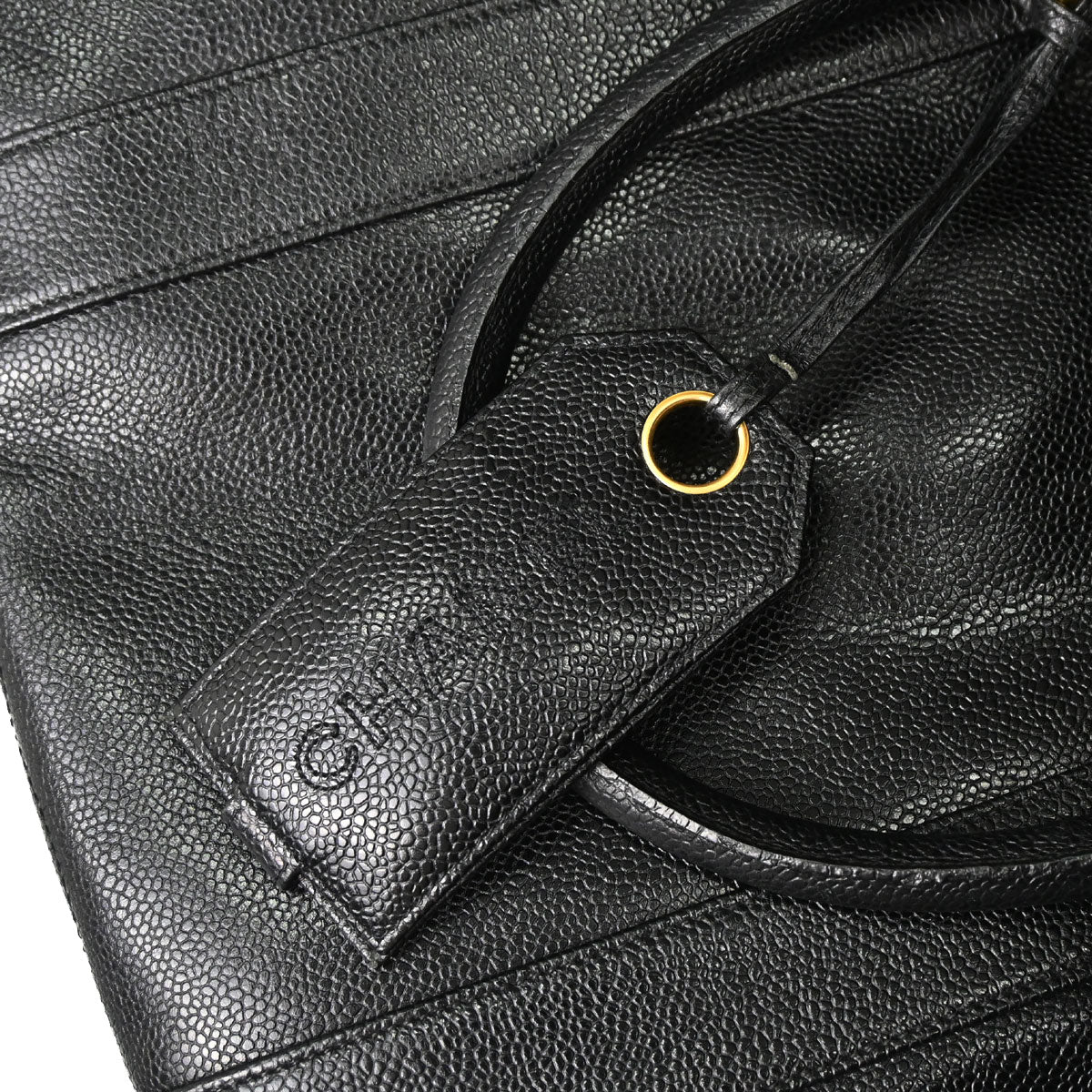 Chanel 1991-1994 Black Caviar Skin 2way Duffle Handbag
