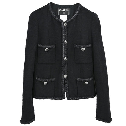 Chanel 2008 Little Black Line Single Breasted Collarless Jacket #36