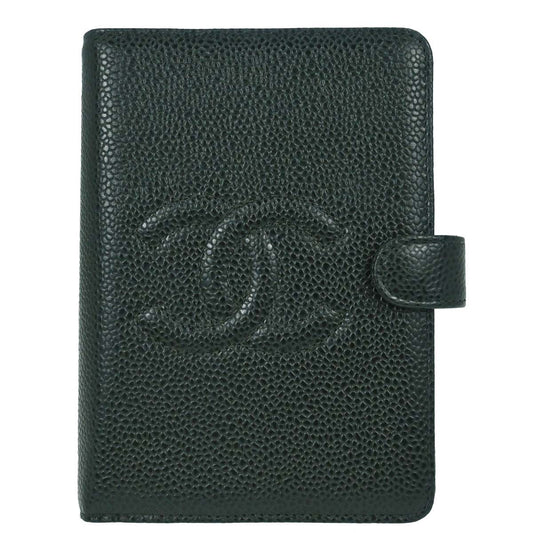 Chanel 2002-2003 Green Caviar Skin Notebook Cover Small Good