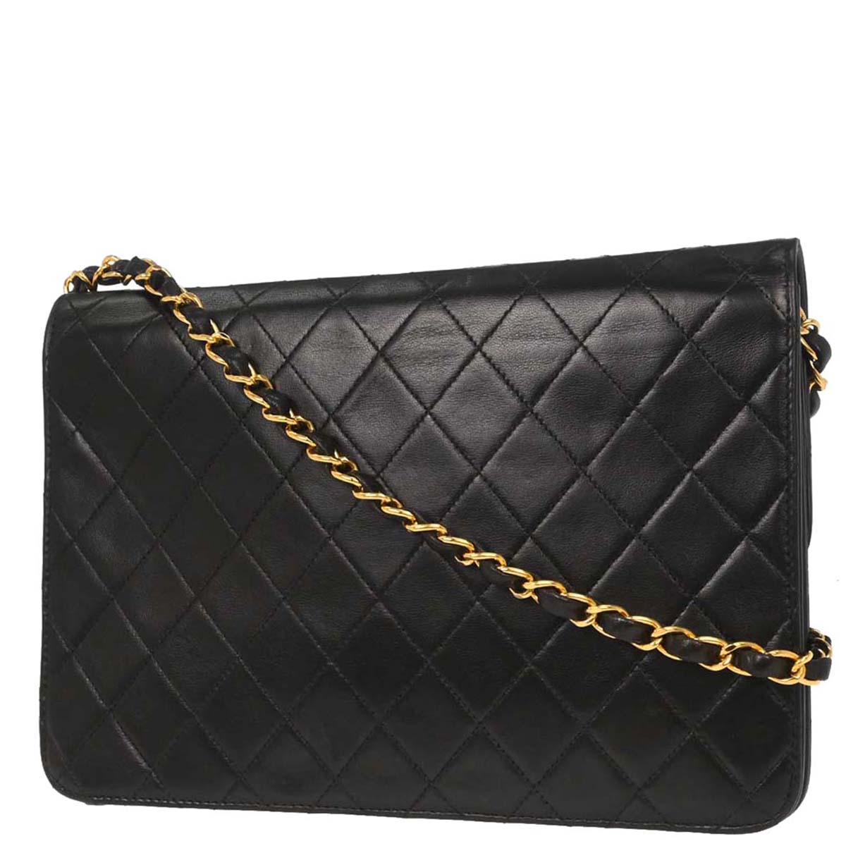 Chanel 1997-1999 Black Lambskin Pushlock Medium Half Flap Shoulder Bag