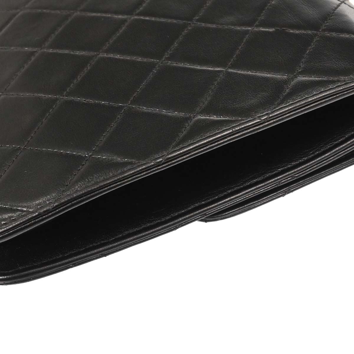 Chanel 1997-1999 Black Lambskin Pushlock Medium Half Flap Shoulder Bag