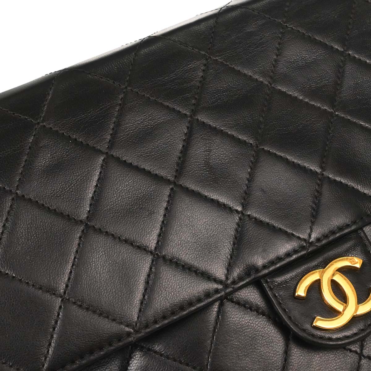 Chanel 1997-1999 Black Lambskin Pushlock Medium Half Flap Shoulder Bag