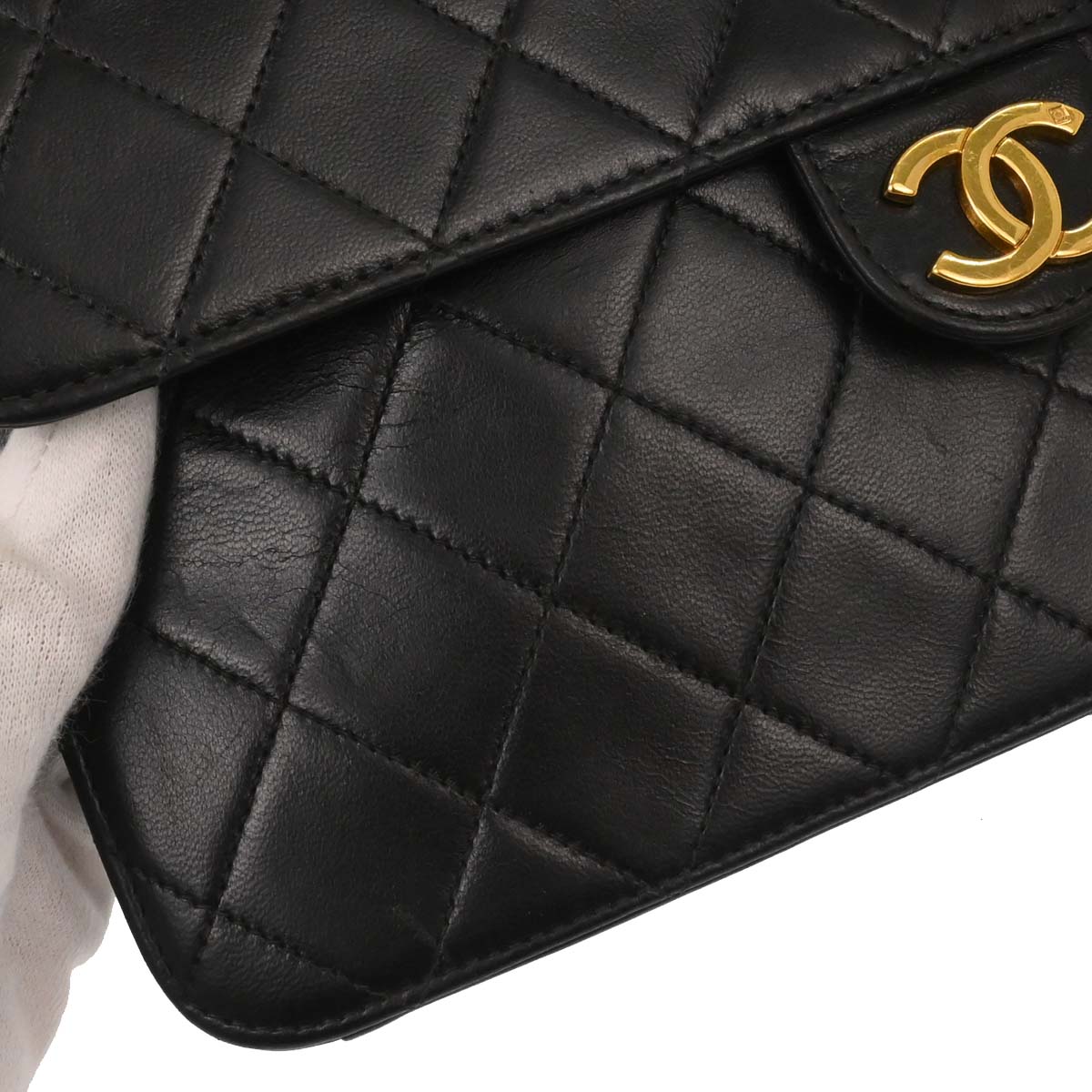 Chanel 1997-1999 Black Lambskin Pushlock Medium Half Flap Shoulder Bag