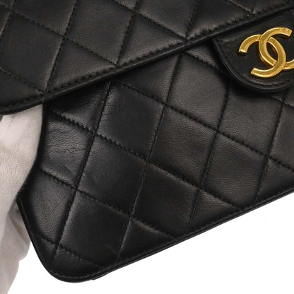 Chanel 1997-1999 Black Lambskin Pushlock Medium Half Flap Shoulder Bag