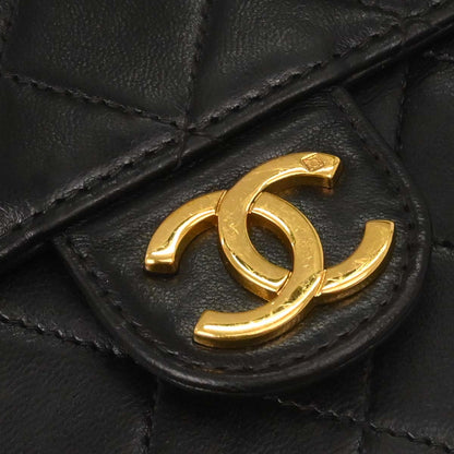 Chanel 1997-1999 Black Lambskin Pushlock Medium Half Flap Shoulder Bag