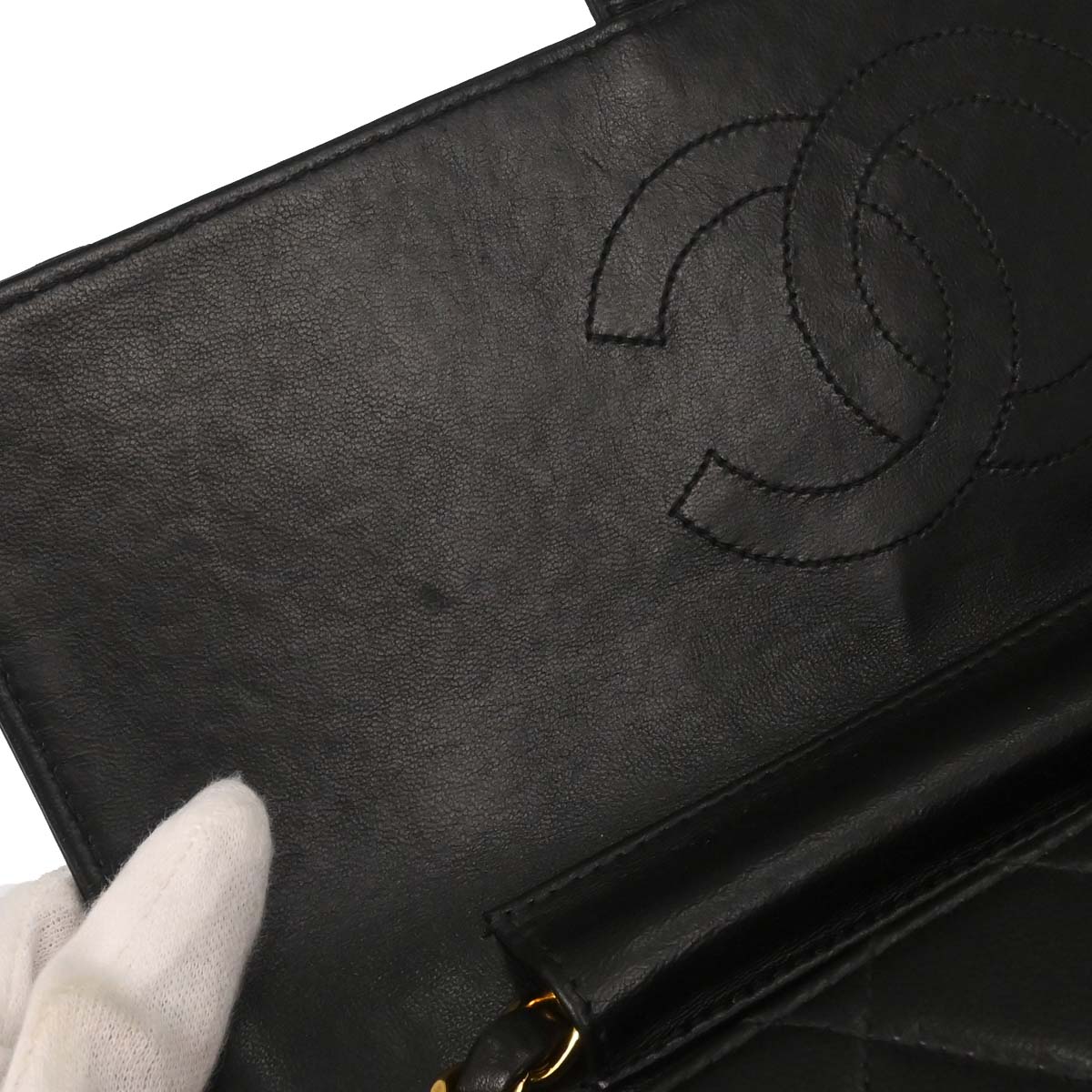 Chanel 1997-1999 Black Lambskin Pushlock Medium Half Flap Shoulder Bag
