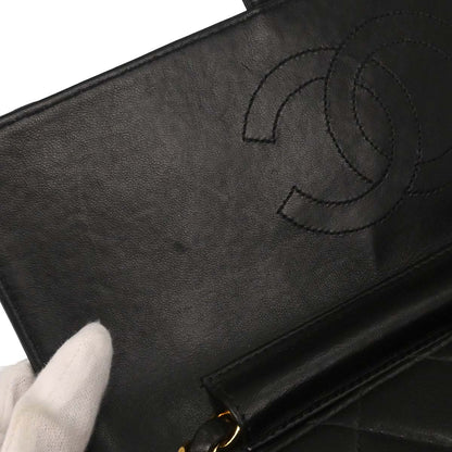 Chanel 1997-1999 Black Lambskin Pushlock Medium Half Flap Shoulder Bag